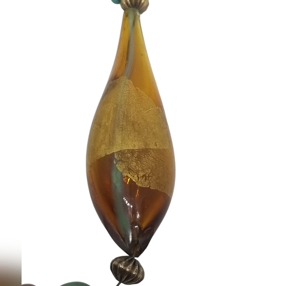 ARTISAN MADE GEMSTONE & ART GLASS MEDLEY STATEMENT NECKLACE WITH 14K GOLD CHAIN - Picture 5 of 11
